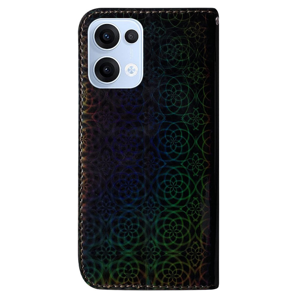 For Oppo Reno13 5G (Global) Stand Case Dazzling Flower Leather Phone Cover - Black