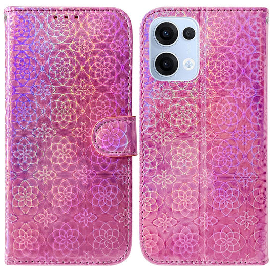 For Oppo Reno13 5G (Global) Stand Case Dazzling Flower Leather Phone Cover - Pink