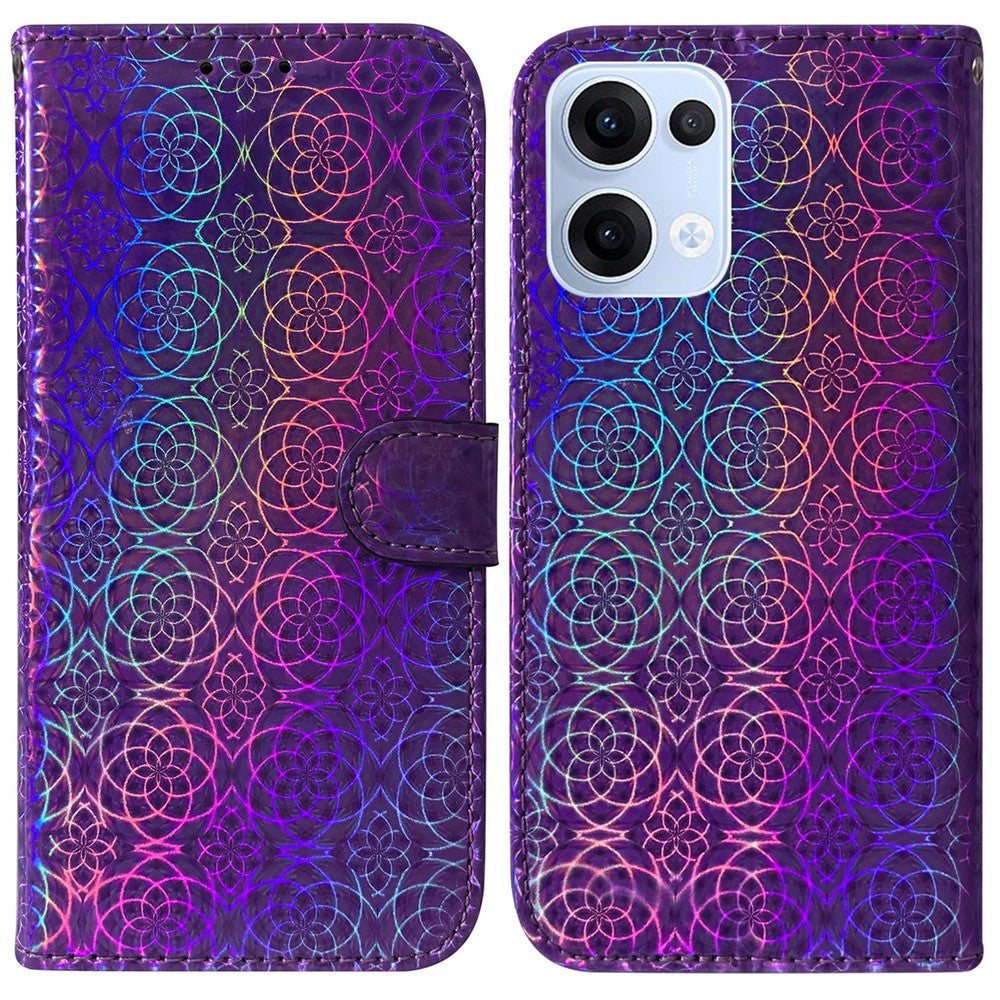 For Oppo Reno13 5G (Global) Stand Case Dazzling Flower Leather Phone Cover - Purple