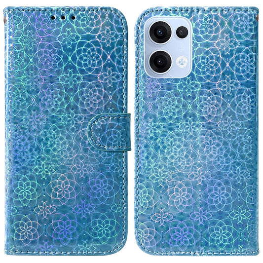 For Oppo Reno13 5G (Global) Stand Case Dazzling Flower Leather Phone Cover - Blue