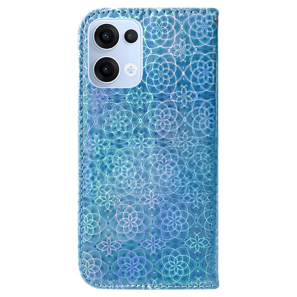For Oppo Reno13 5G (Global) Stand Case Dazzling Flower Leather Phone Cover - Blue