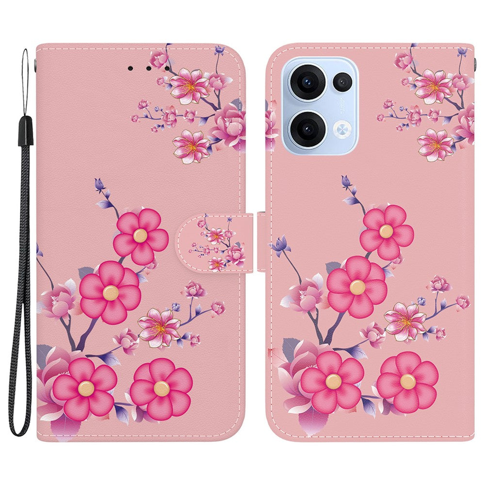 For Oppo Reno13 5G (Global) Wallet Phone Case Anti-Drop Leather Flip Cover Pattern Printing - Sakura