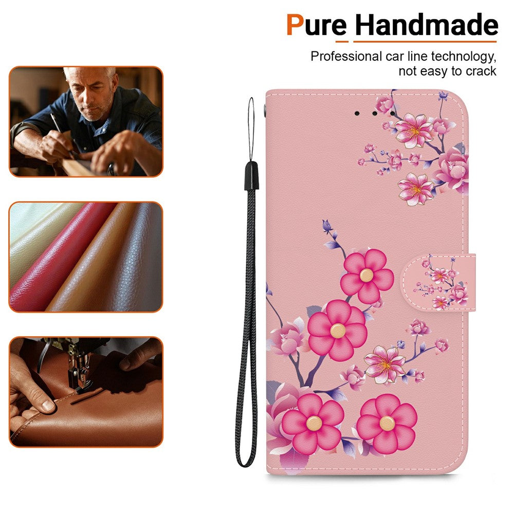 For Oppo Reno13 5G (Global) Wallet Phone Case Anti-Drop Leather Flip Cover Pattern Printing - Sakura