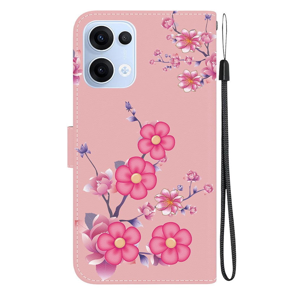 For Oppo Reno13 5G (Global) Wallet Phone Case Anti-Drop Leather Flip Cover Pattern Printing - Sakura