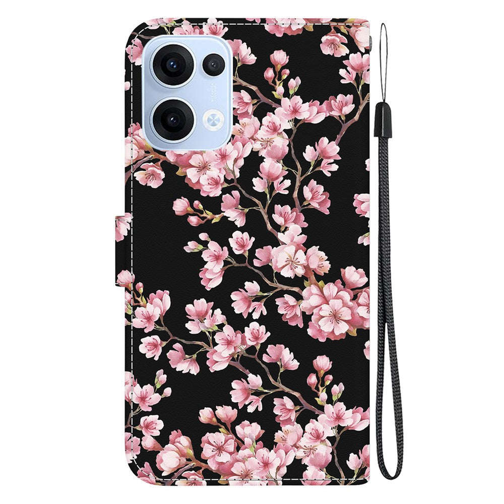For Oppo Reno13 5G (Global) Wallet Phone Case Anti-Drop Leather Flip Cover Pattern Printing - Plum Blossom