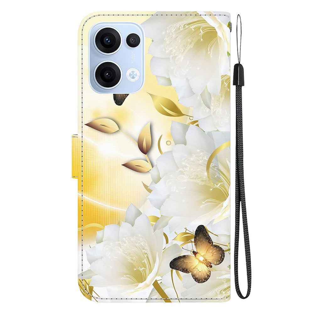 For Oppo Reno13 5G (Global) Wallet Phone Case Anti-Drop Leather Flip Cover Pattern Printing - Gold Butterfly Flower