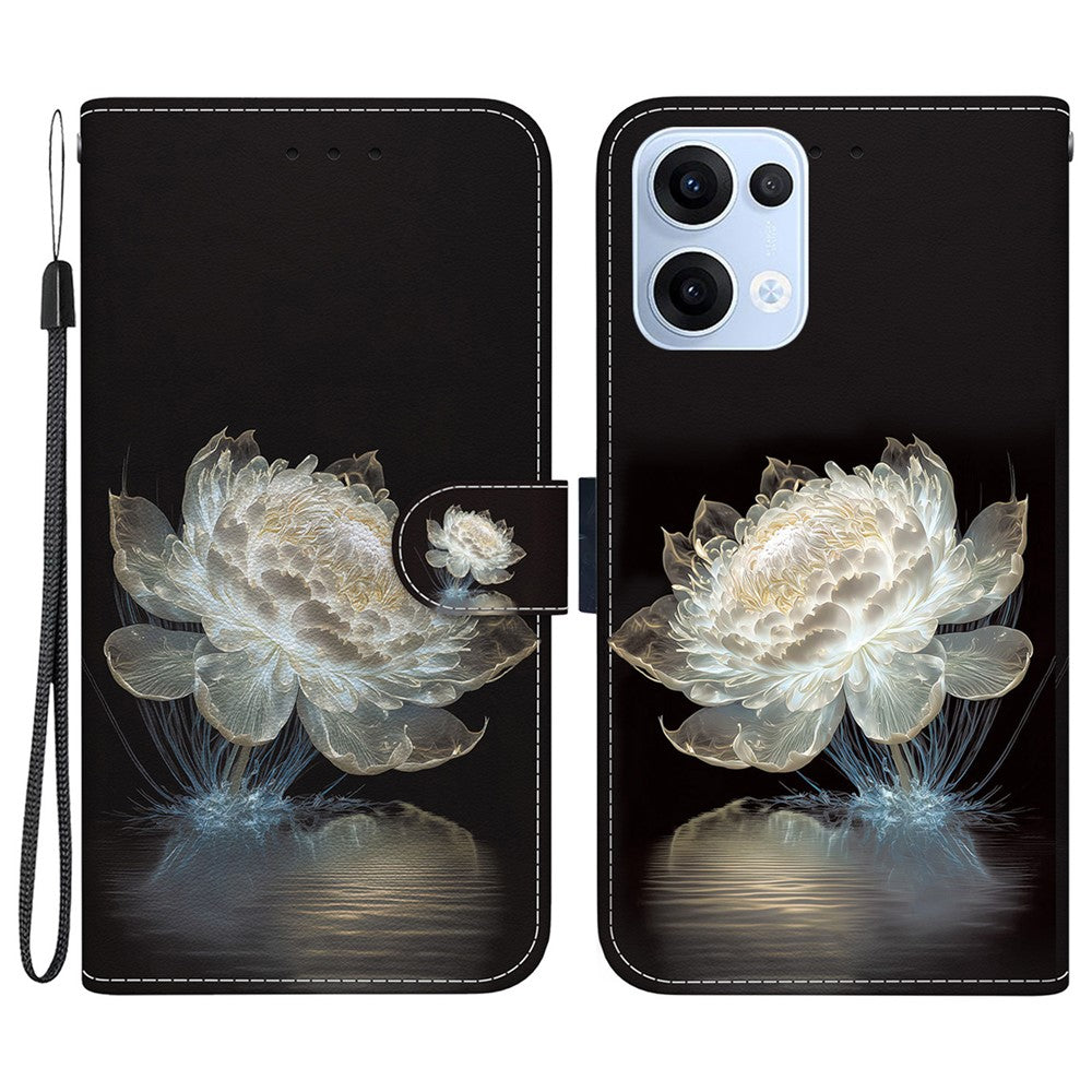 For Oppo Reno13 5G (Global) Wallet Phone Case Anti-Drop Leather Flip Cover Pattern Printing - Crystal Peony