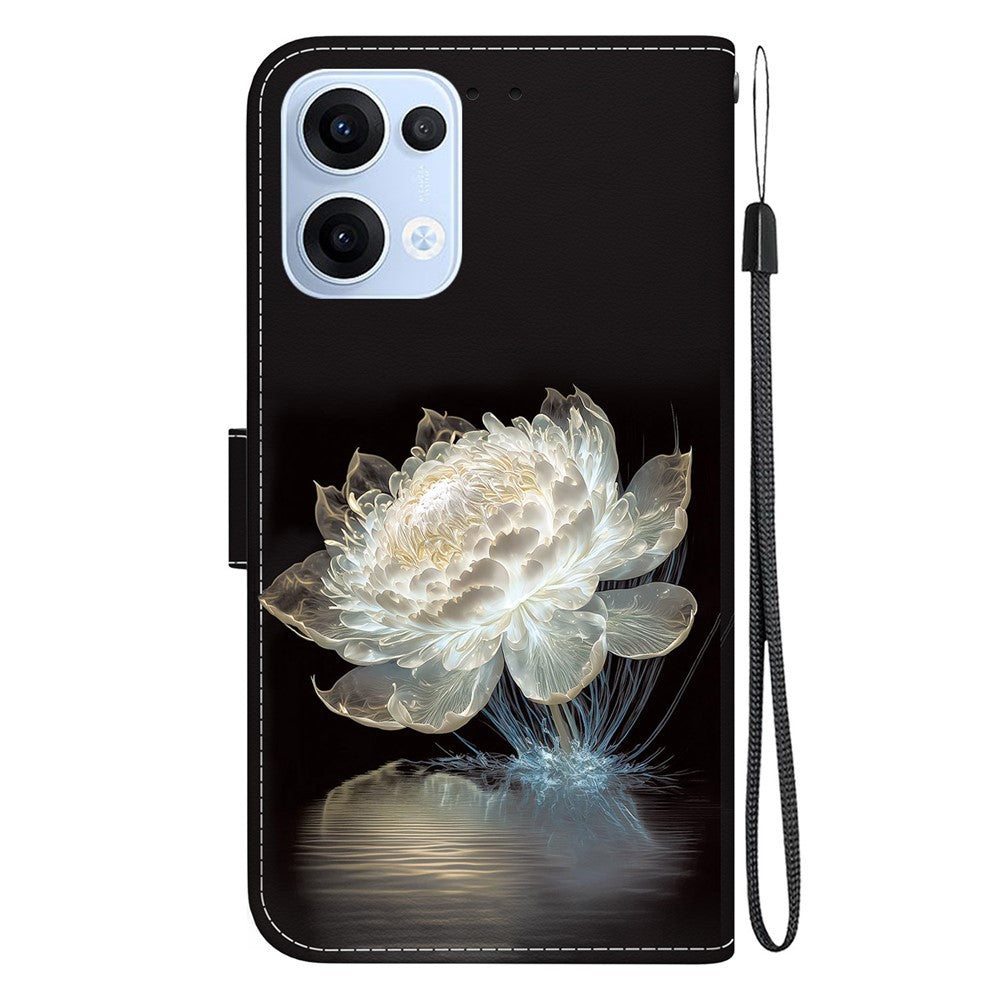 For Oppo Reno13 5G (Global) Wallet Phone Case Anti-Drop Leather Flip Cover Pattern Printing - Crystal Peony