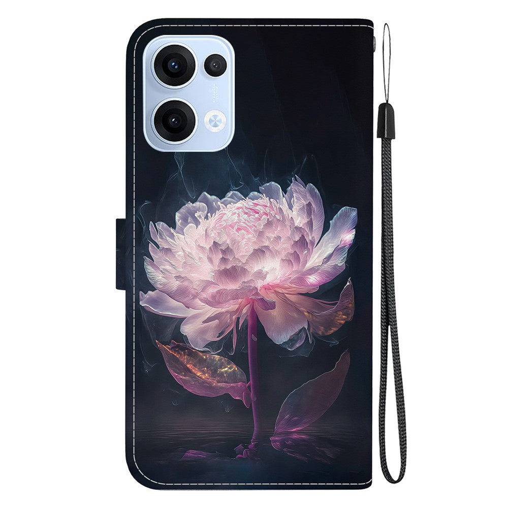 For Oppo Reno13 5G (Global) Wallet Phone Case Anti-Drop Leather Flip Cover Pattern Printing - Purple Peony