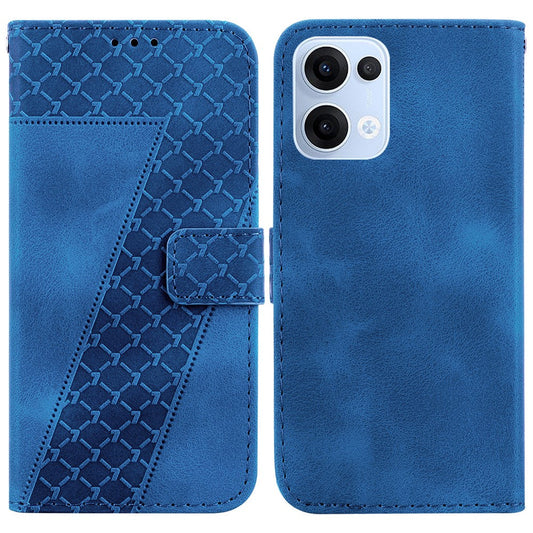 For Oppo Reno13 5G (Global) Stand Case 7-Shaped Pattern Imprint Leather Phone Cover - Dark Blue