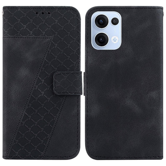 For Oppo Reno13 5G (Global) Stand Case 7-Shaped Pattern Imprint Leather Phone Cover - Black