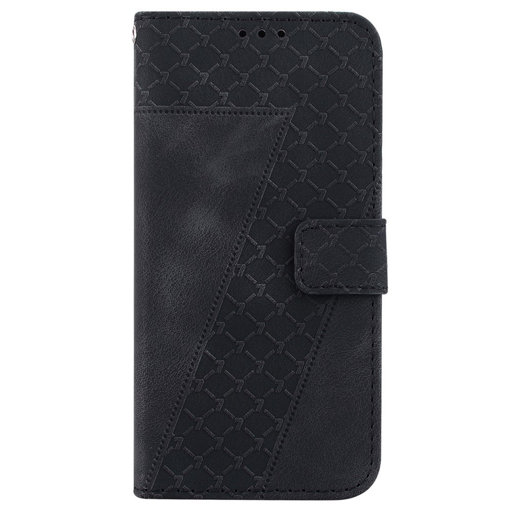 For Oppo Reno13 5G (Global) Stand Case 7-Shaped Pattern Imprint Leather Phone Cover - Black