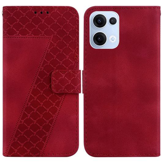 For Oppo Reno13 5G (Global) Stand Case 7-Shaped Pattern Imprint Leather Phone Cover - Red