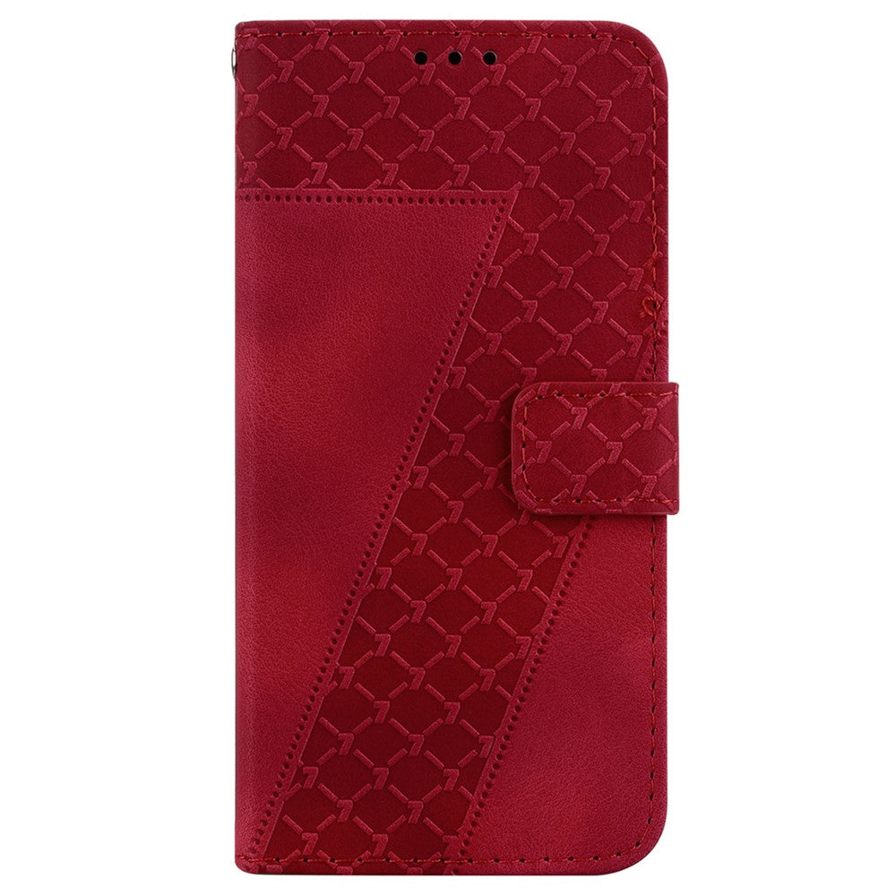 For Oppo Reno13 5G (Global) Stand Case 7-Shaped Pattern Imprint Leather Phone Cover - Red
