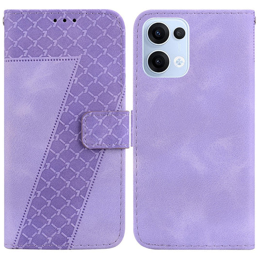 For Oppo Reno13 5G (Global) Stand Case 7-Shaped Pattern Imprint Leather Phone Cover - Purple