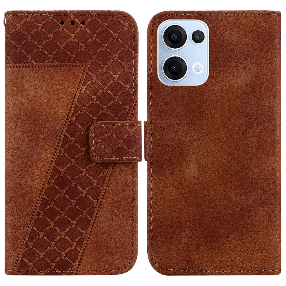 For Oppo Reno13 5G (Global) Stand Case 7-Shaped Pattern Imprint Leather Phone Cover - Brown