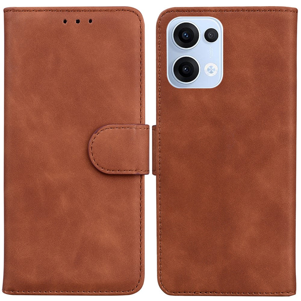 For Oppo Reno13 5G (Global) Case Solid Color Leather Wallet Phone Cover - Brown