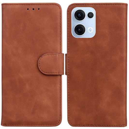 For Oppo Reno13 5G (Global) Case Solid Color Leather Wallet Phone Cover - Brown