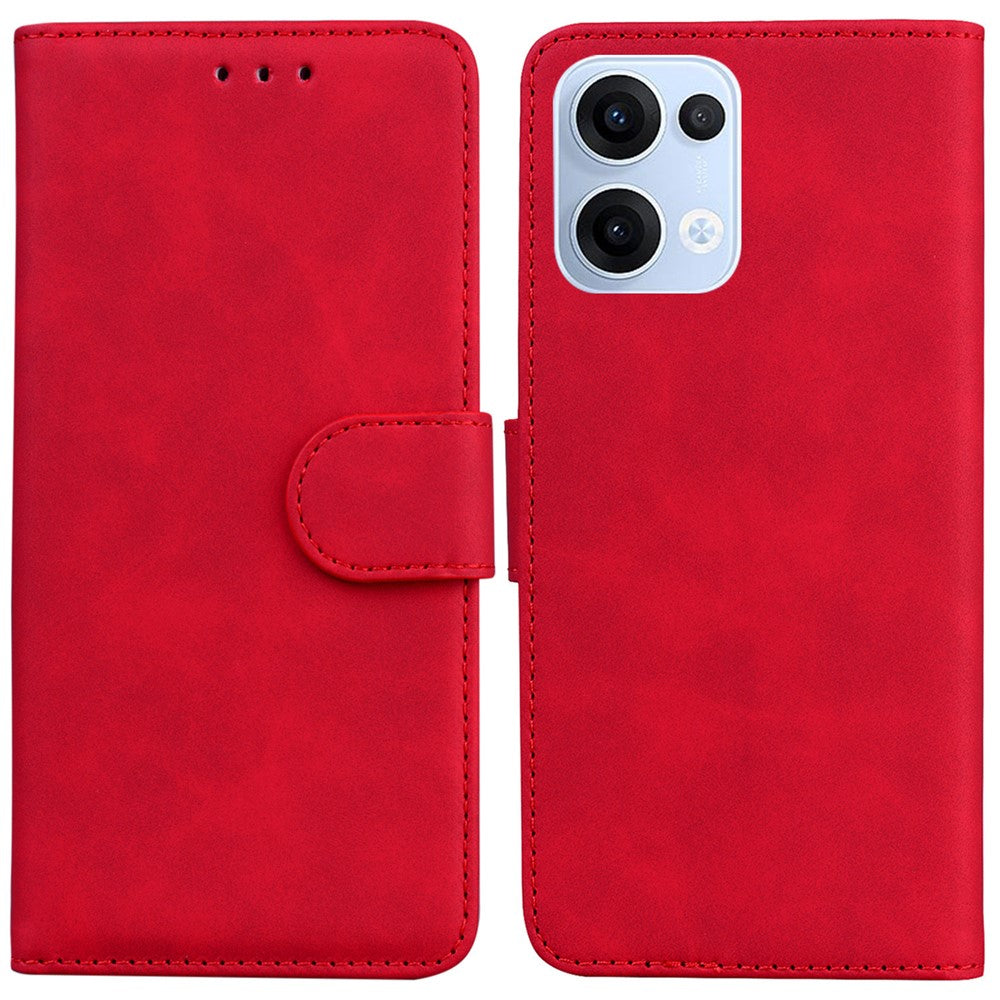 For Oppo Reno13 5G (Global) Case Solid Color Leather Wallet Phone Cover - Red
