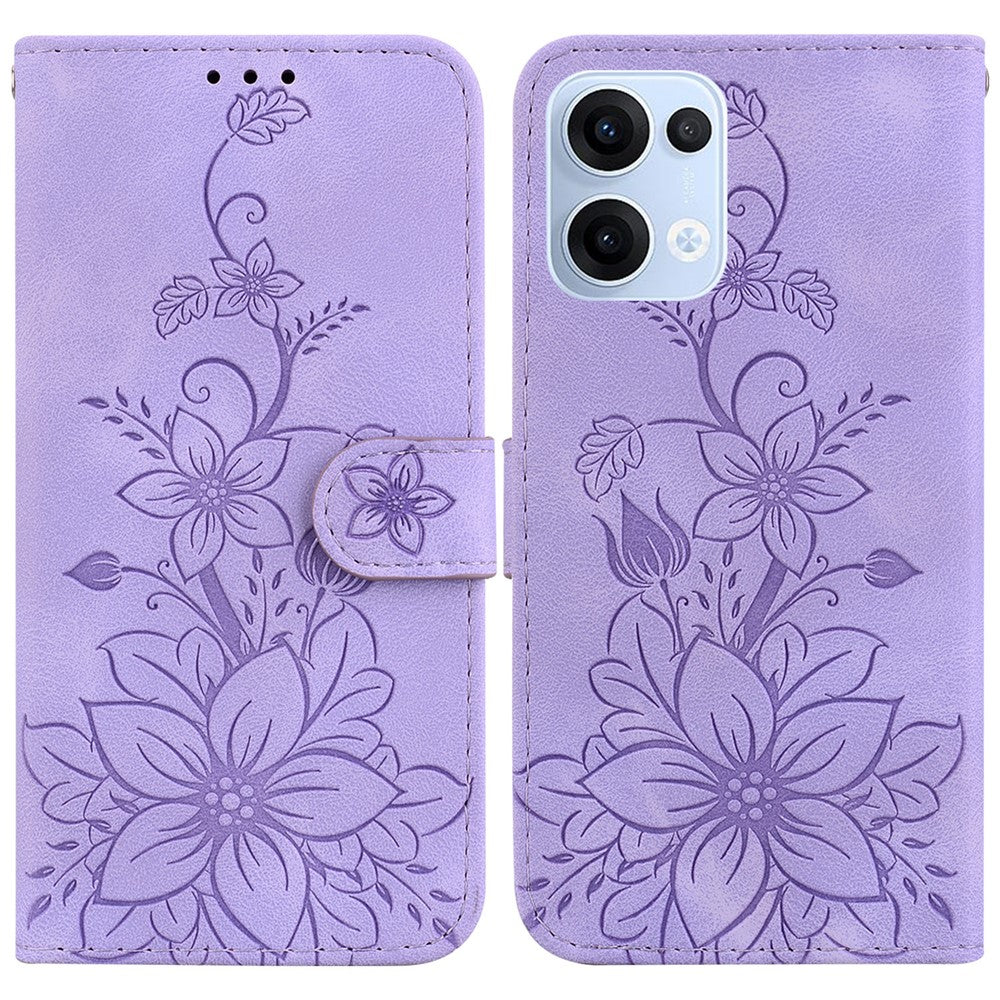 For Oppo Reno13 5G (Global) Case Lily Flower Imprint Leather Phone Cover with Stand - Purple
