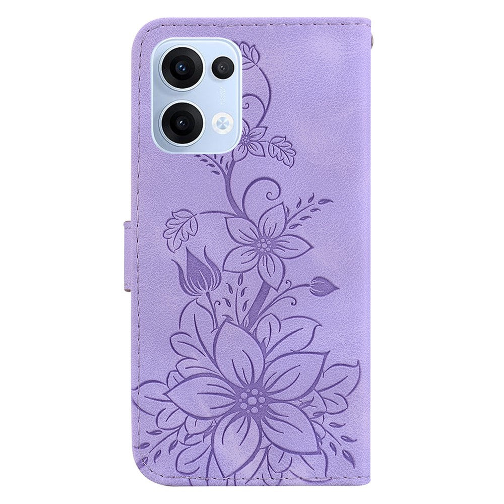 For Oppo Reno13 5G (Global) Case Lily Flower Imprint Leather Phone Cover with Stand - Purple