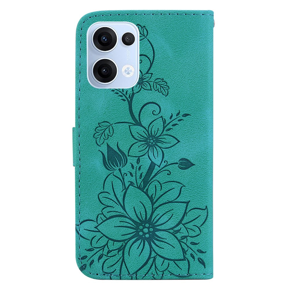 For Oppo Reno13 5G (Global) Case Lily Flower Imprint Leather Phone Cover with Stand - Green