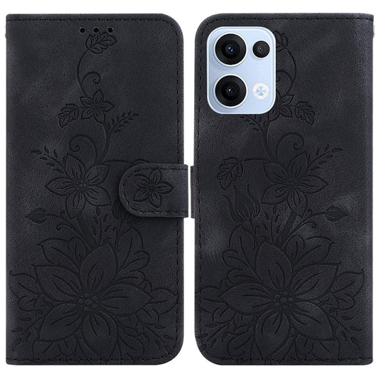 For Oppo Reno13 5G (Global) Case Lily Flower Imprint Leather Phone Cover with Stand - Black