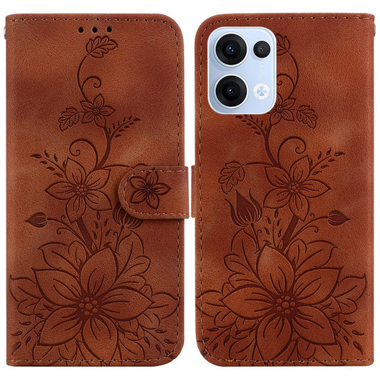 For Oppo Reno13 5G (Global) Case Lily Flower Imprint Leather Phone Cover with Stand - Brown