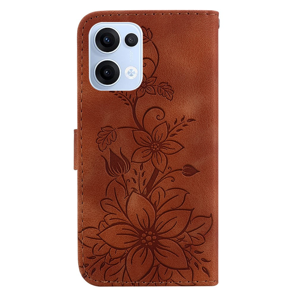 For Oppo Reno13 5G (Global) Case Lily Flower Imprint Leather Phone Cover with Stand - Brown