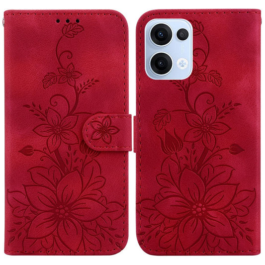 For Oppo Reno13 5G (Global) Case Lily Flower Imprint Leather Phone Cover with Stand - Red