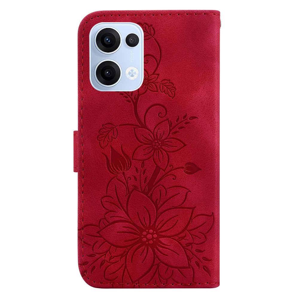 For Oppo Reno13 5G (Global) Case Lily Flower Imprint Leather Phone Cover with Stand - Red
