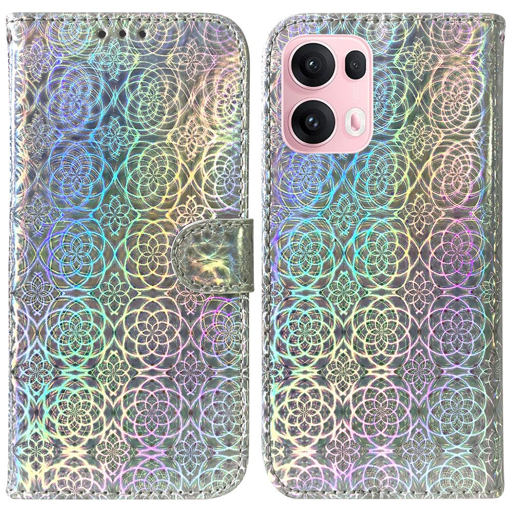For Oppo Reno13 Pro 5G Stand Case Dazzling Flower Leather Phone Cover - Grey