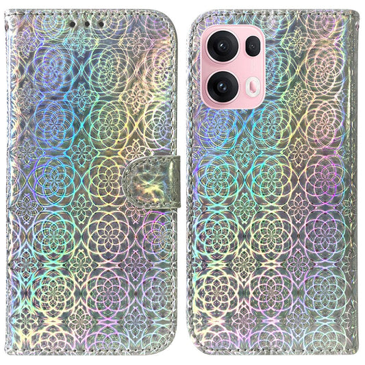 For Oppo Reno13 Pro 5G Stand Case Dazzling Flower Leather Phone Cover - Grey