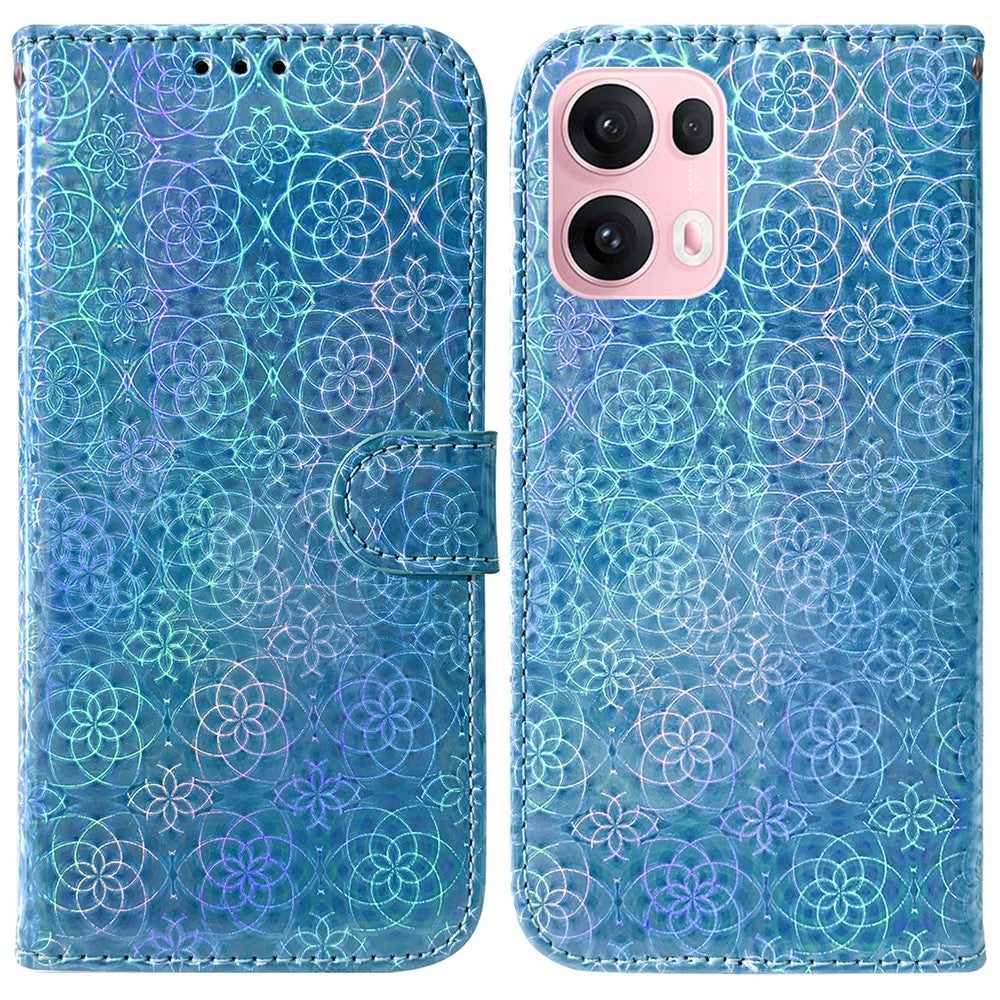 For Oppo Reno13 Pro 5G Stand Case Dazzling Flower Leather Phone Cover - Blue