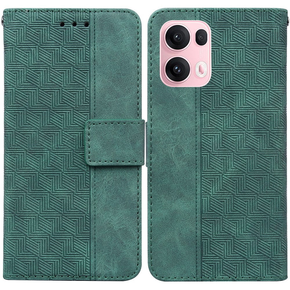 For Oppo Reno13 Pro 5G Case Geometry Pattern Leather Wallet Phone Cover with Wrist Strap - Green