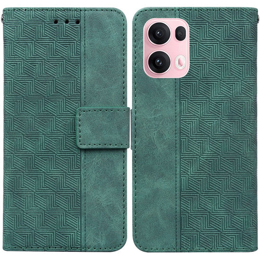 For Oppo Reno13 Pro 5G Case Geometry Pattern Leather Wallet Phone Cover with Wrist Strap - Green