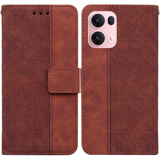 For Oppo Reno13 Pro 5G Case Geometry Pattern Leather Wallet Phone Cover with Wrist Strap - Brown