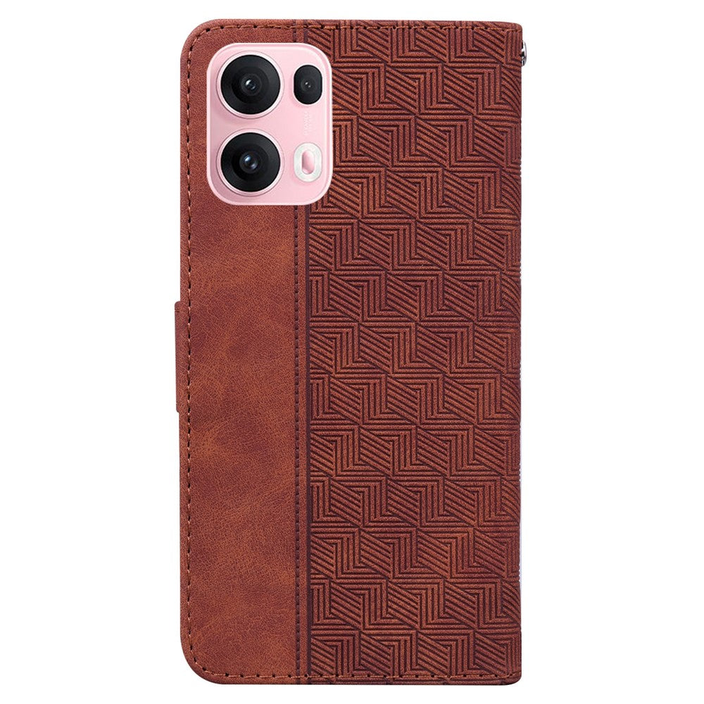 For Oppo Reno13 Pro 5G Case Geometry Pattern Leather Wallet Phone Cover with Wrist Strap - Brown