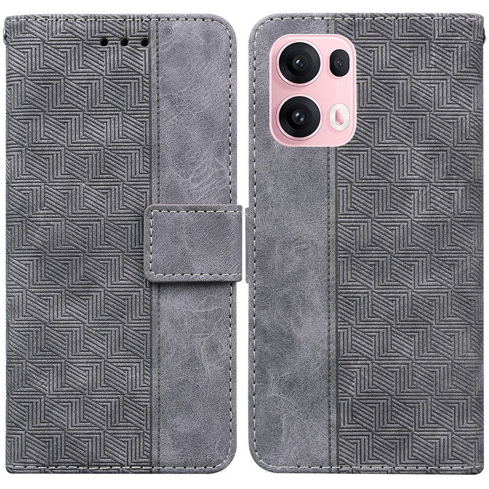 For Oppo Reno13 Pro 5G Case Geometry Pattern Leather Wallet Phone Cover with Wrist Strap - Grey