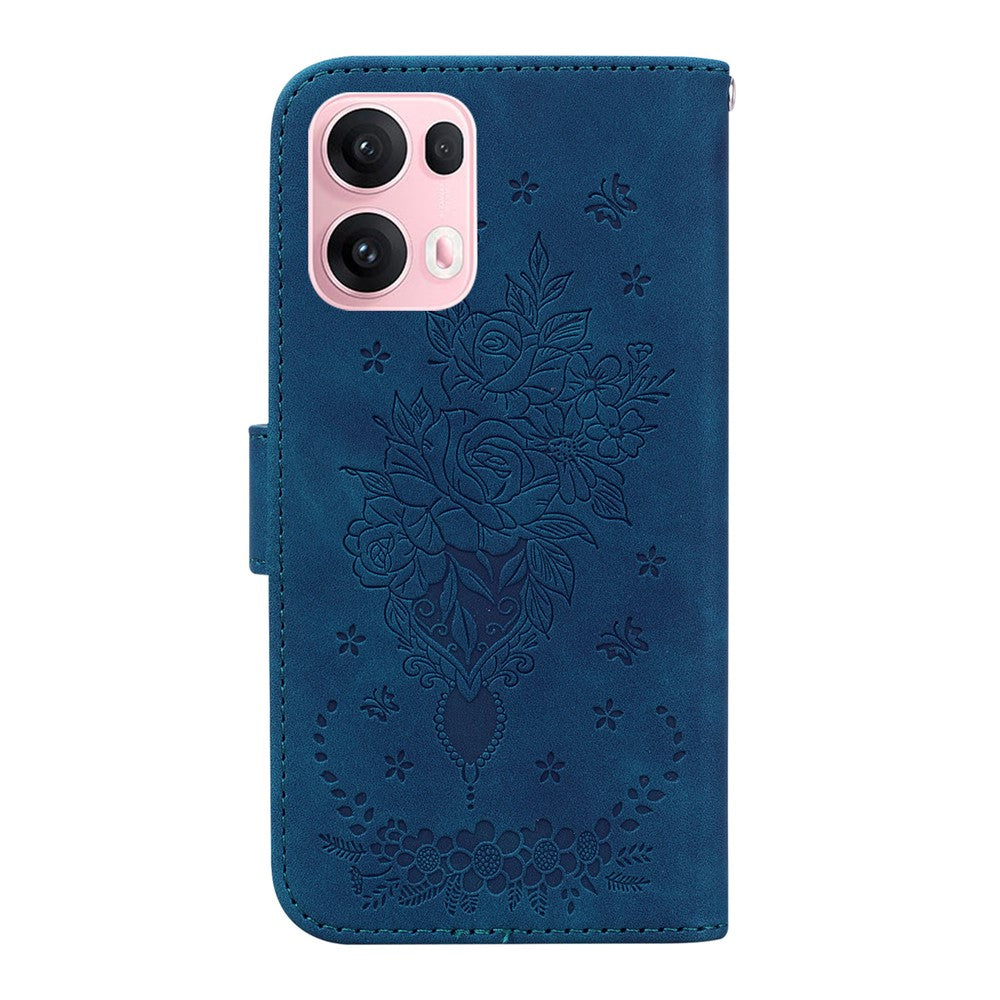 For Oppo Reno13 Pro 5G Case PU Leather Wallet Phone Cover Butterfly Flower Imprint - Blue