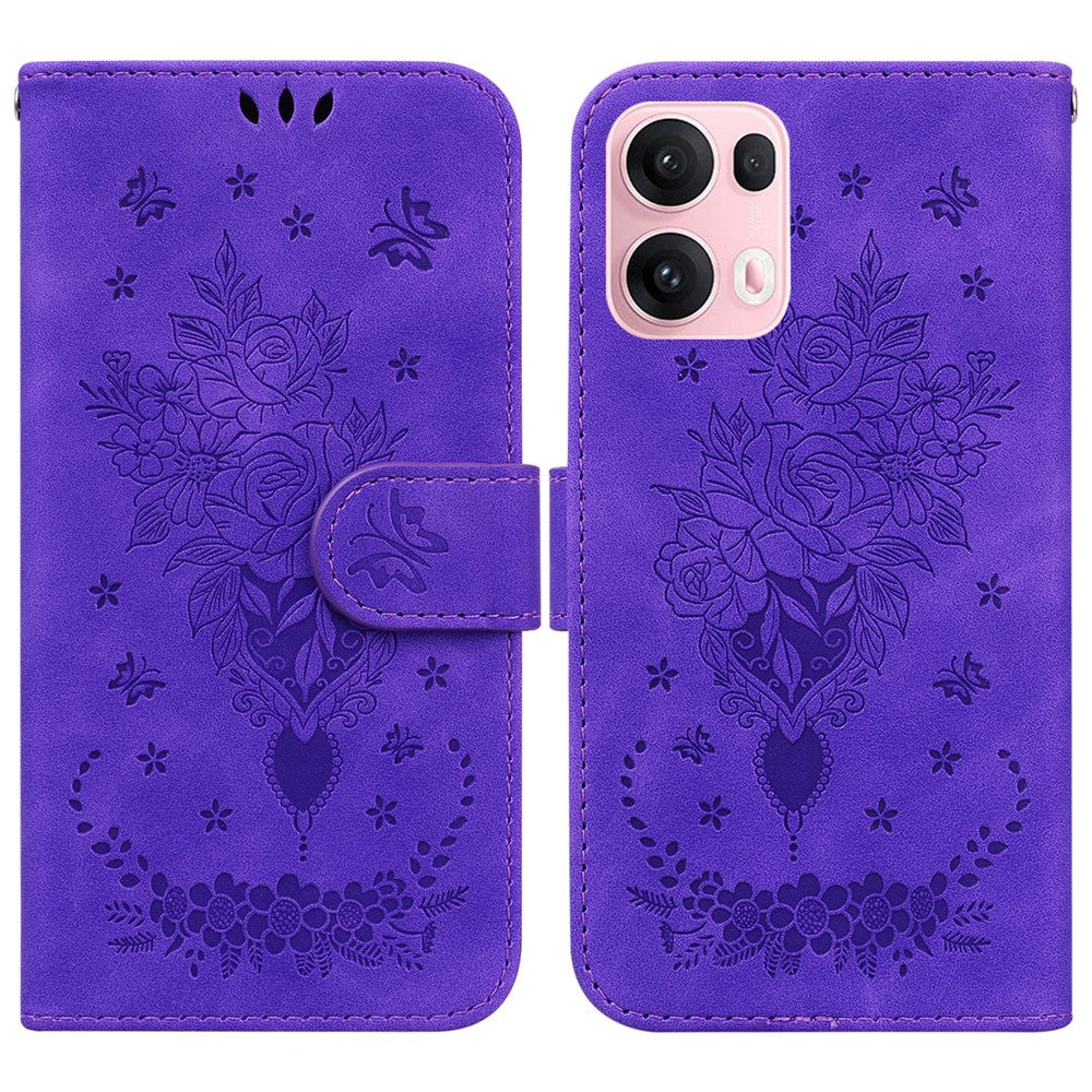 For Oppo Reno13 Pro 5G Case PU Leather Wallet Phone Cover Butterfly Flower Imprint - Purple