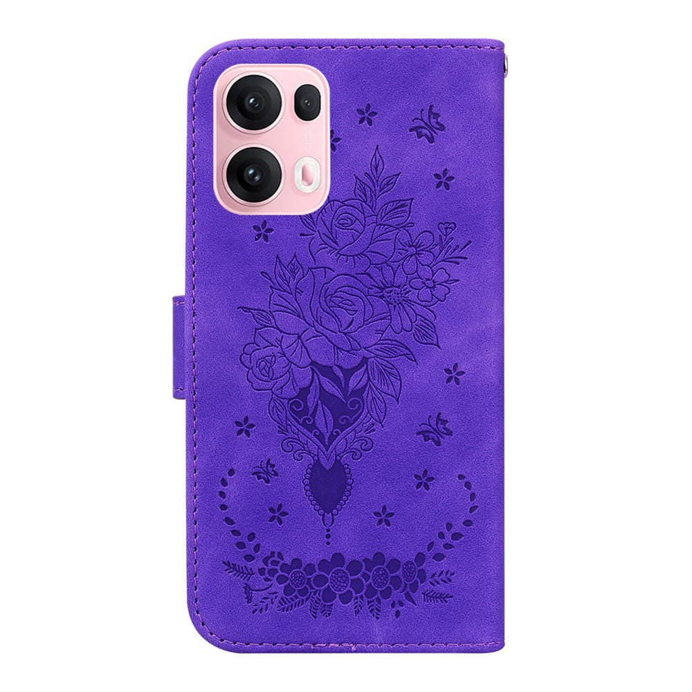 For Oppo Reno13 Pro 5G Case PU Leather Wallet Phone Cover Butterfly Flower Imprint - Purple