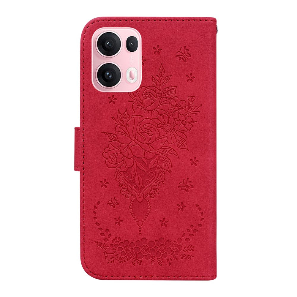For Oppo Reno13 Pro 5G Case PU Leather Wallet Phone Cover Butterfly Flower Imprint - Red