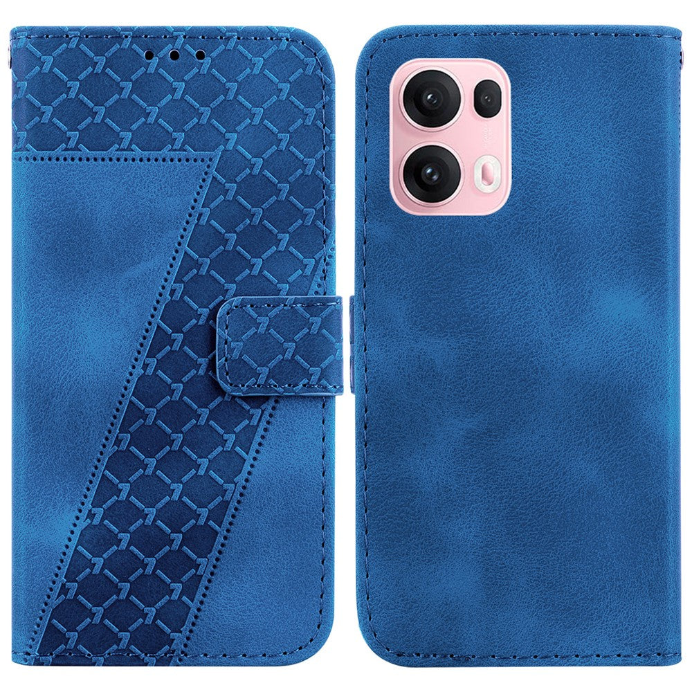 For Oppo Reno13 Pro 5G Stand Case 7-Shaped Pattern Imprint Leather Phone Cover - Dark Blue