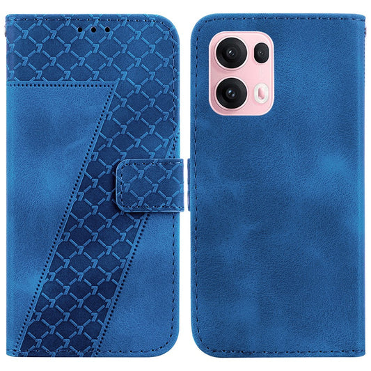 For Oppo Reno13 Pro 5G Stand Case 7-Shaped Pattern Imprint Leather Phone Cover - Dark Blue