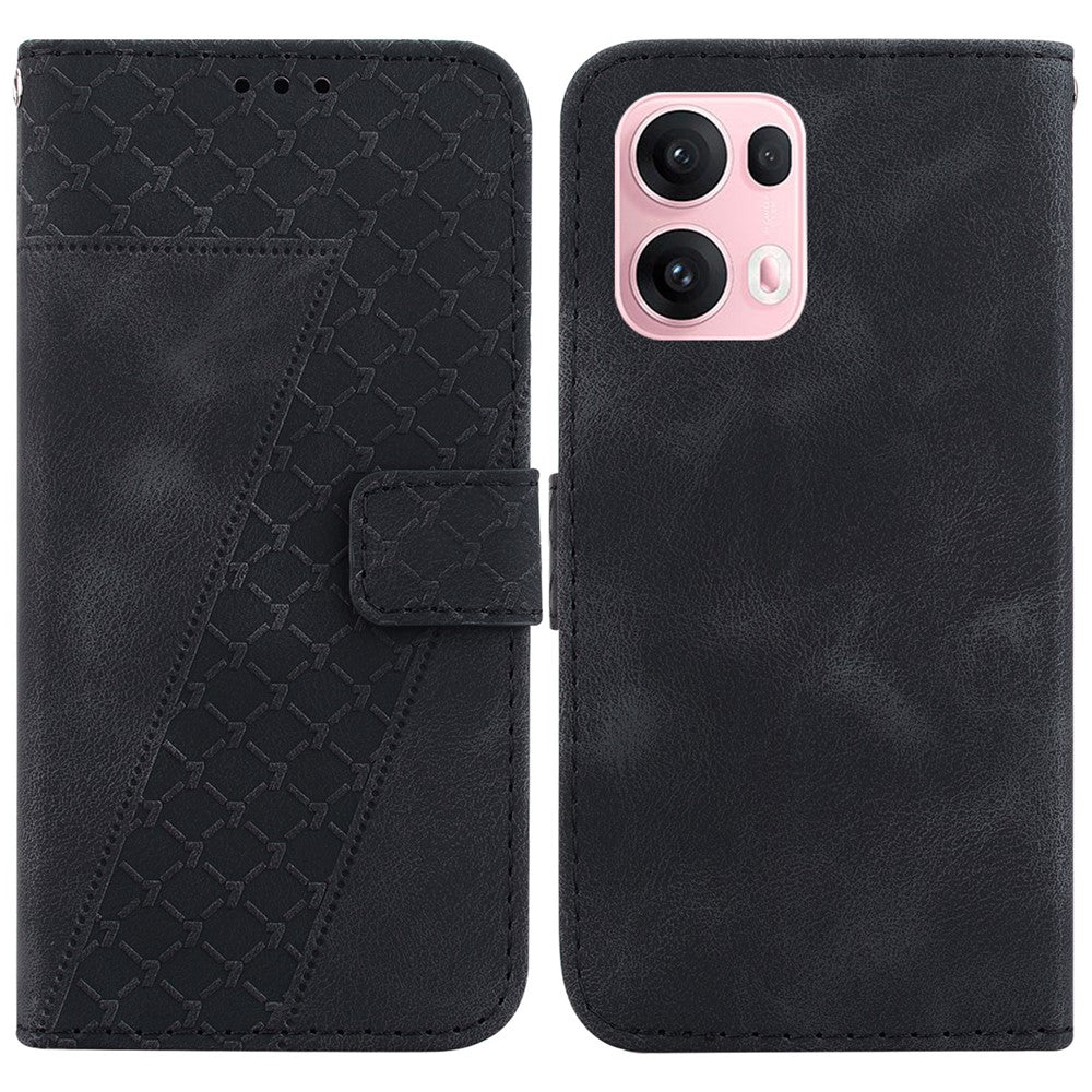 For Oppo Reno13 Pro 5G Stand Case 7-Shaped Pattern Imprint Leather Phone Cover - Black