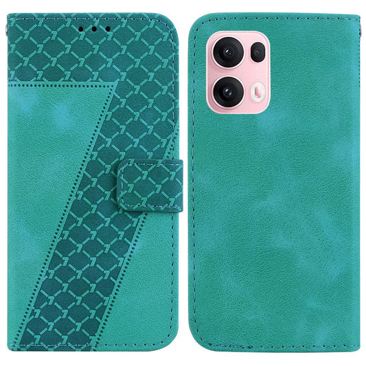 For Oppo Reno13 Pro 5G Stand Case 7-Shaped Pattern Imprint Leather Phone Cover - Green
