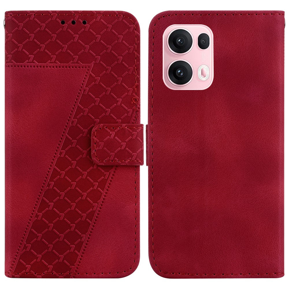 For Oppo Reno13 Pro 5G Stand Case 7-Shaped Pattern Imprint Leather Phone Cover - Red