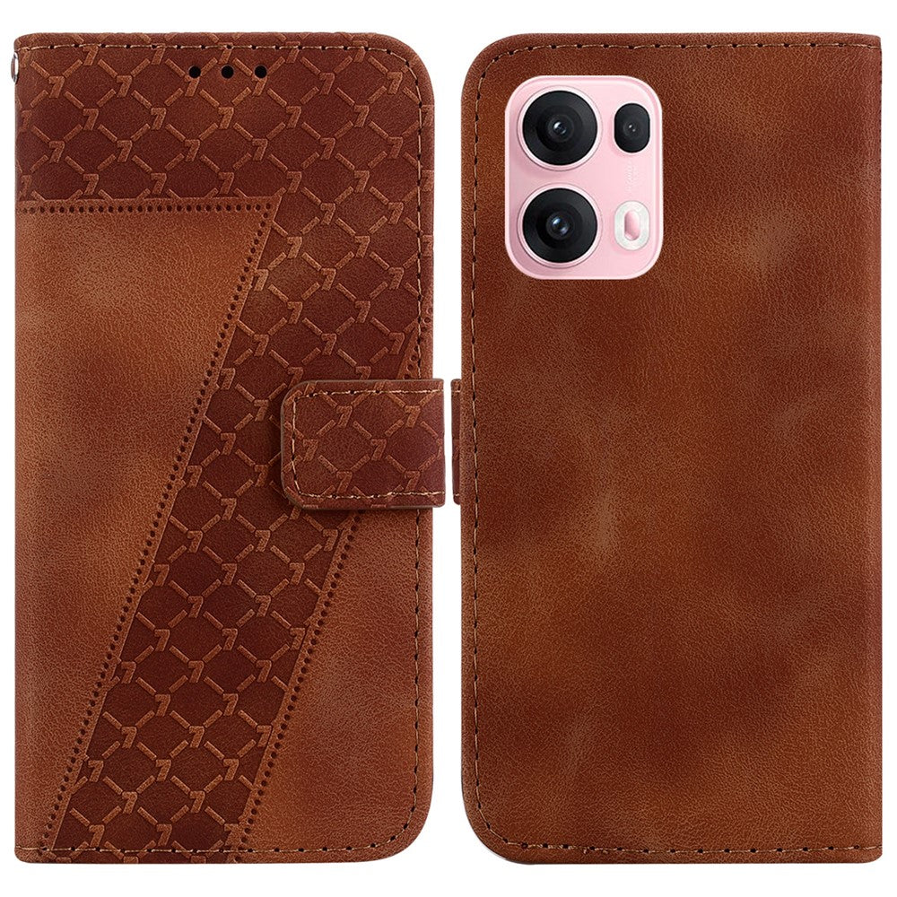 For Oppo Reno13 Pro 5G Stand Case 7-Shaped Pattern Imprint Leather Phone Cover - Brown