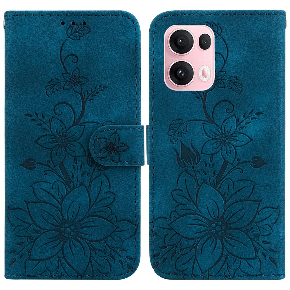 For Oppo Reno13 Pro 5G Case Lily Flower Imprint Leather Phone Cover with Stand - Dark Blue